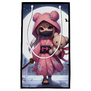 Cute ninja warrior girl & teddy small gift bag