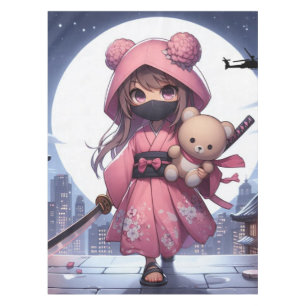 Cute ninja warrior girl & teddy tablecloth