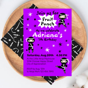 Cute Ninja Warrior Girls Purple Birthday Party  Invitation