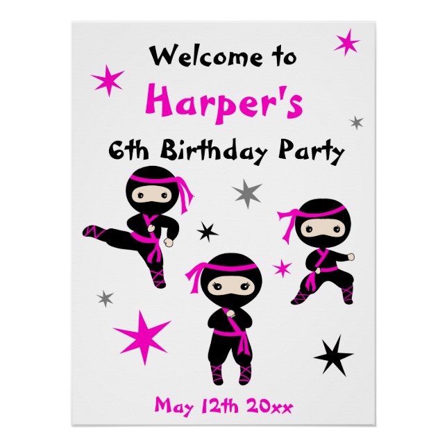 Cute Ninja Warrior Kids Bday Party Welcome Sign (Front)