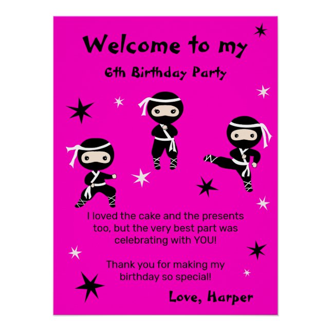 Cute Ninja Warrior Kids Bday Party Welcome Sign (Front)