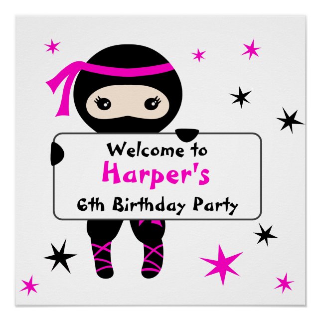 Cute Ninja Warrior Kids Bday Party Welcome Sign (Front)