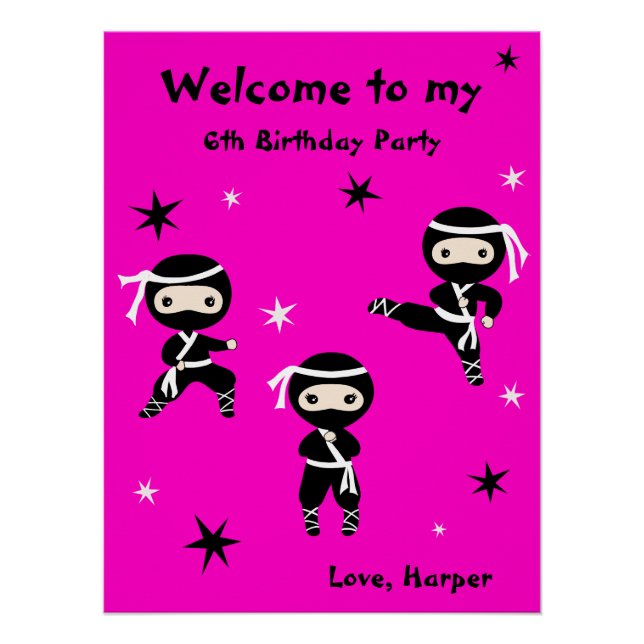 Cute Ninja Warrior Kids Bday Party Welcome Sign (Front)