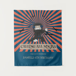 Cute Ninja Warrior Kids Birthday Backdrop Tapestry