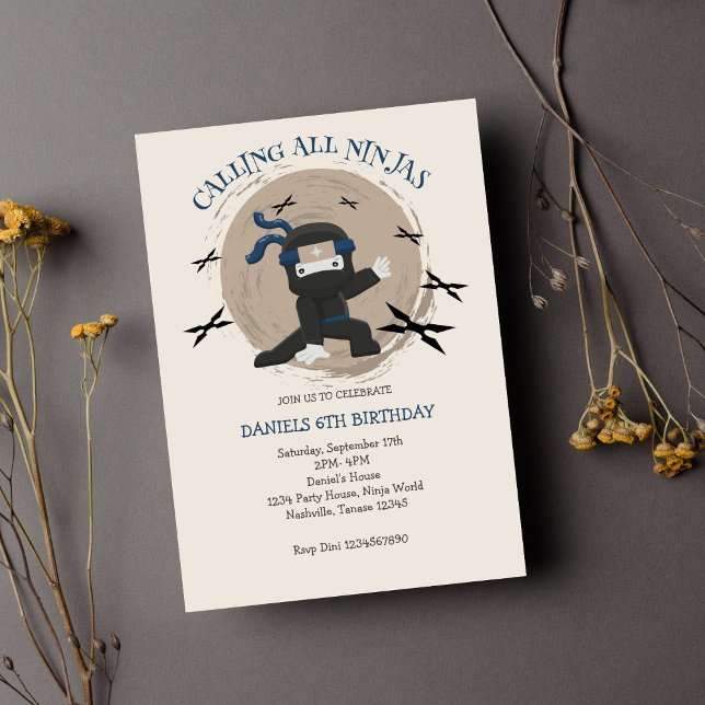 Cute Ninja Warrior Kids Birthday Invitation (Invitation)