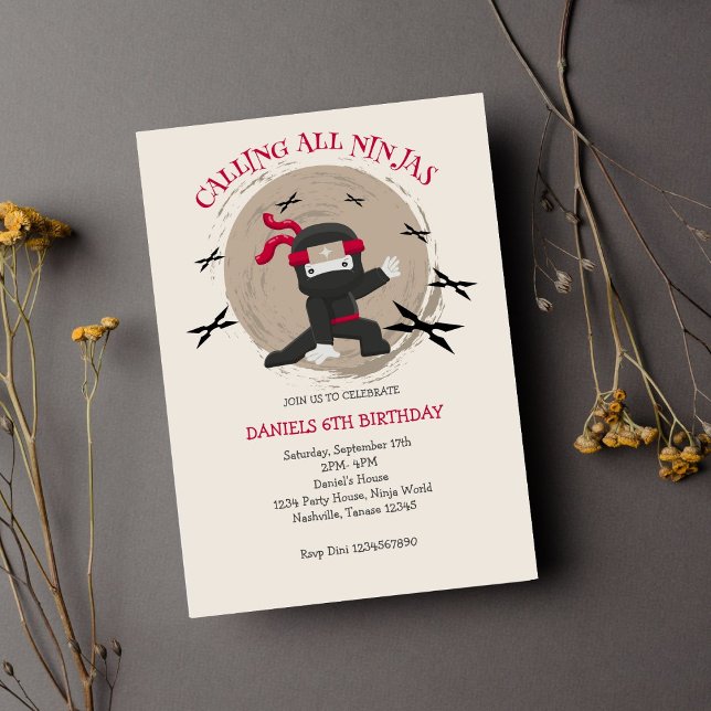 Cute Ninja Warrior Kids Birthday Invitation (Invitation)