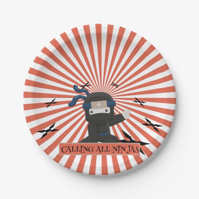 Cute Ninja Warrior Kids Birthday Paper Plate (Front)