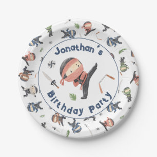 Cute Ninja Warrior Kids Birthday Party Custom Name Paper Plate