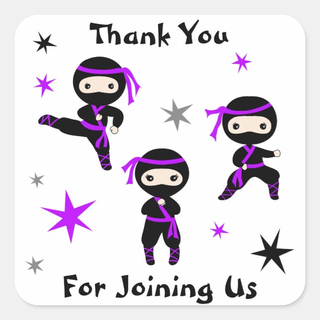 Cute Ninja Warrior Kids Birthday Party Favour Favo Square Sticker (Front)