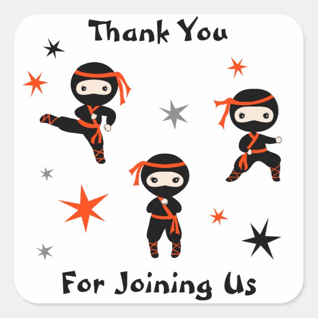 Cute Ninja Warrior Kids Birthday Party Favour Square Sticker (Front)