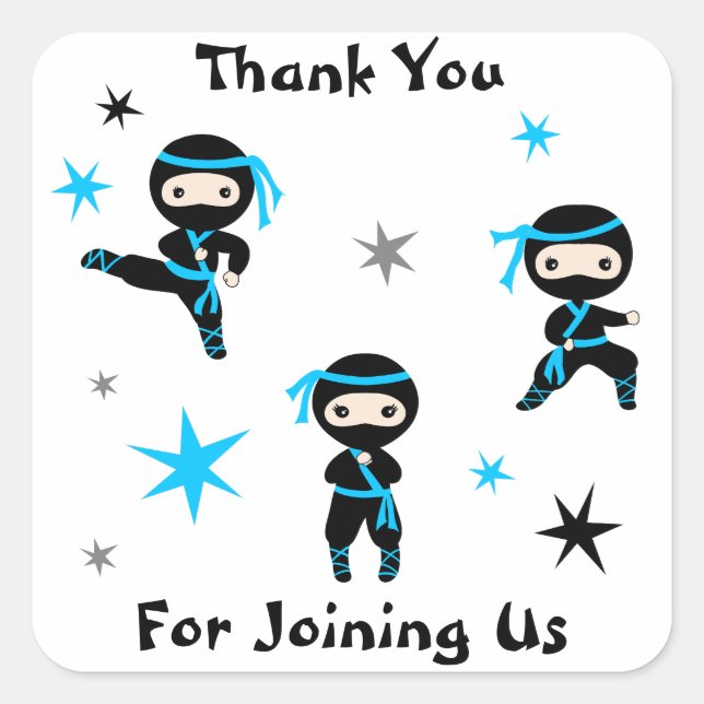 Cute Ninja Warrior Kids Birthday Party Favour Square Sticker (Front)