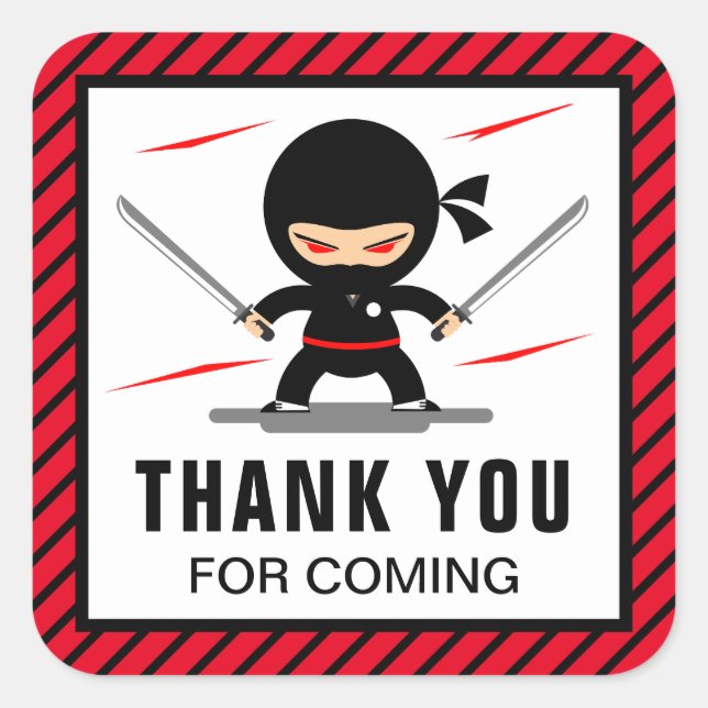 Cute Ninja Warrior Kids Birthday Party Favour Square Sticker (Front)