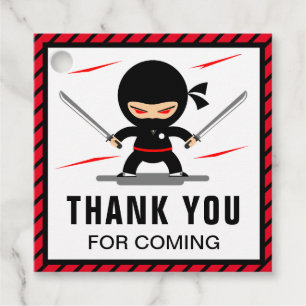 Cute Ninja Warrior Kids Birthday Party Favour Tags