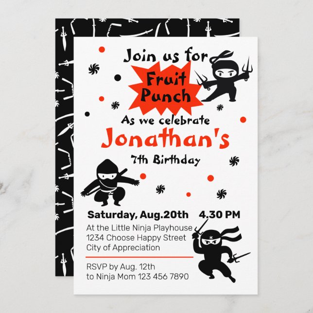 Cute Ninja Warrior Kids Birthday Party  Invitation (Front/Back)