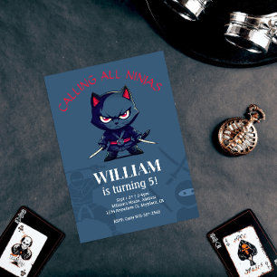 Cute Ninja Warrior Kids Birthday Party Invitation