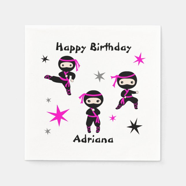 Cute Ninja Warrior Kids Birthday Party  Napkin (Front)