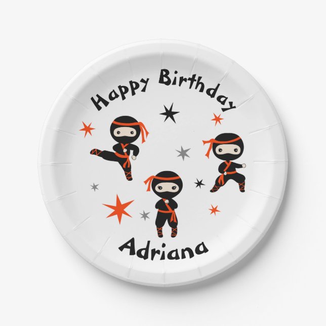 Cute Ninja Warrior Kids Birthday Party  Paper Plate (Front)
