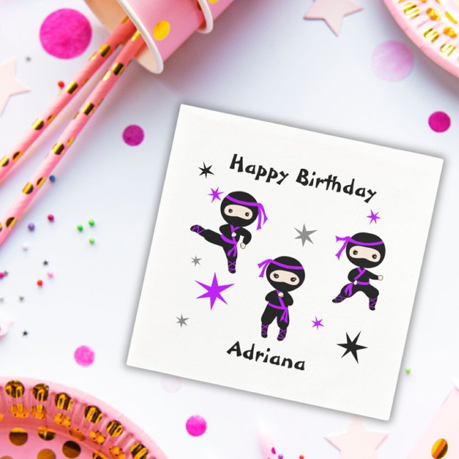 Cute Ninja Warrior Kids Birthday Party Purple  Napkin (Creator Uploaded)