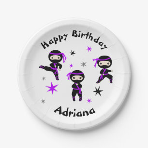 Cute Ninja Warrior Kids Birthday Party Purple Paper Plate