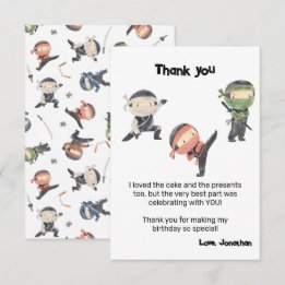 Cute Ninja Warrior Kids Birthday Party Thank You Card