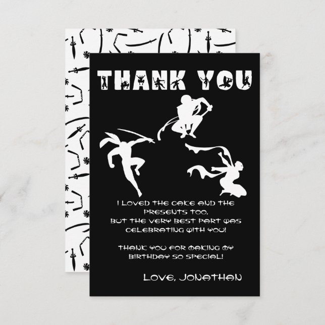 Cute Ninja Warrior Kids Birthday Party  Thank You Card (Front/Back)