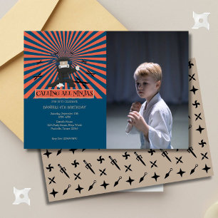 Cute Ninja Warrior Kids Birthday Photo Invitation