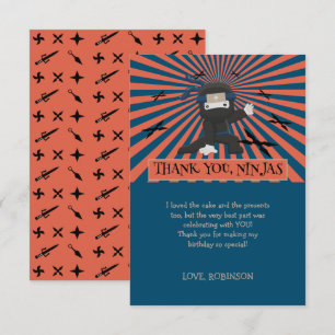 Cute Ninja Warrior Kids Birthday Thank You Card
