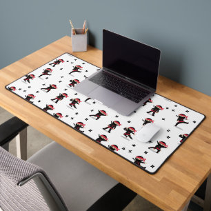 Cute Ninja Warrior Kids Black & Red Pattern Desk Mat