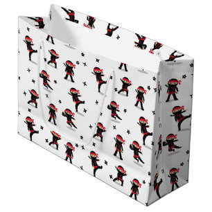 Cute Ninja Warrior Kids Black & Red Pattern Large Gift Bag