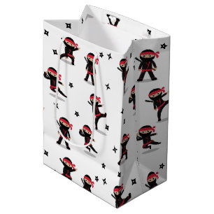 Cute Ninja Warrior Kids Black & Red Pattern Medium Gift Bag