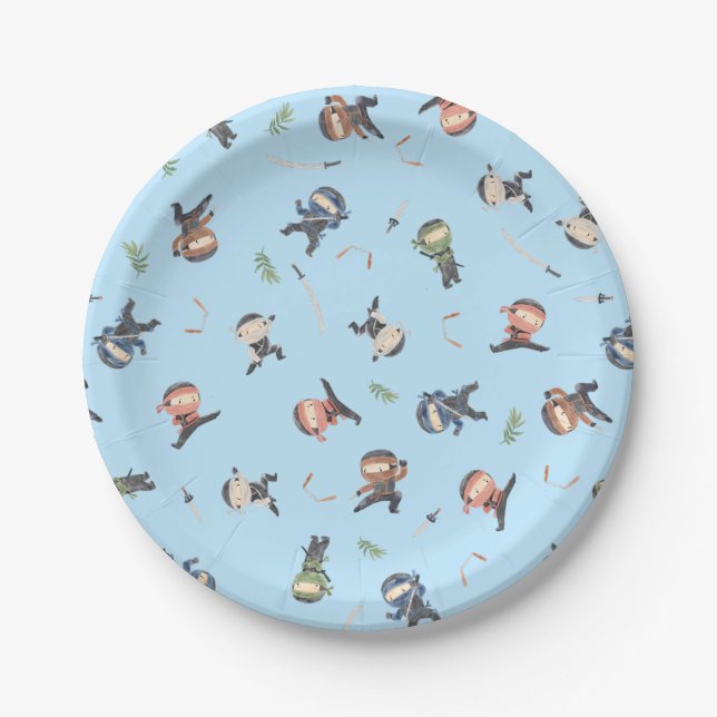 Cute Ninja Warrior Kids Party Supply Paper Plates (Front)