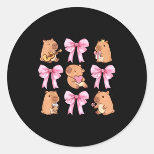 Cute Nk Coquette Bow Kawaii Capybara Lover Classic Round Sticker