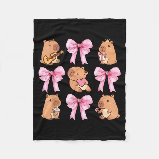 Cute Nk Coquette Bow Kawaii Capybara Lover  Fleece Blanket (Front)