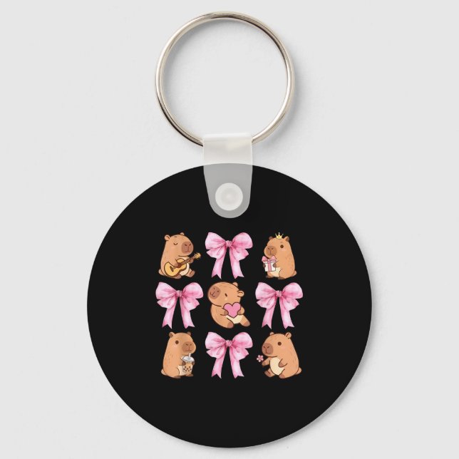 Cute Nk Coquette Bow Kawaii Capybara Lover  Key Ring (Front)