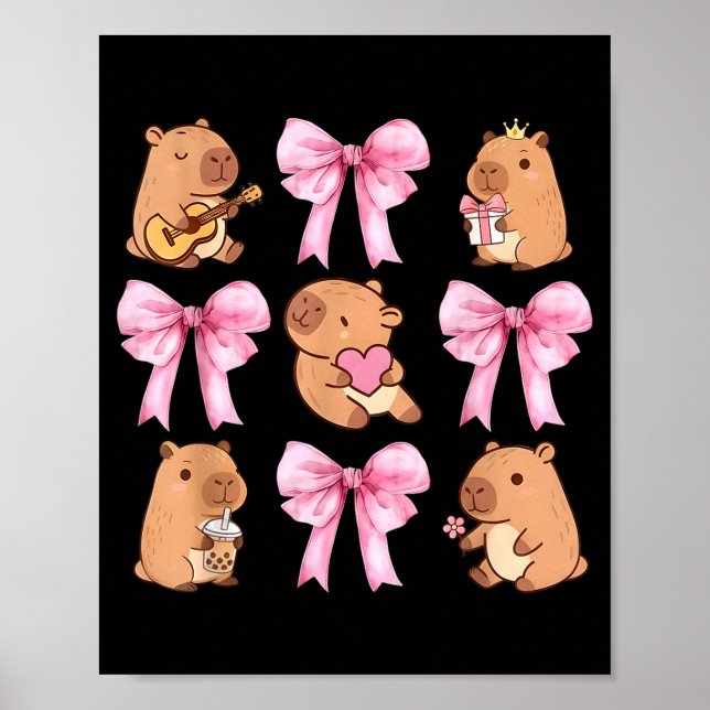 Cute Nk Coquette Bow Kawaii Capybara Lover  Poster (Front)