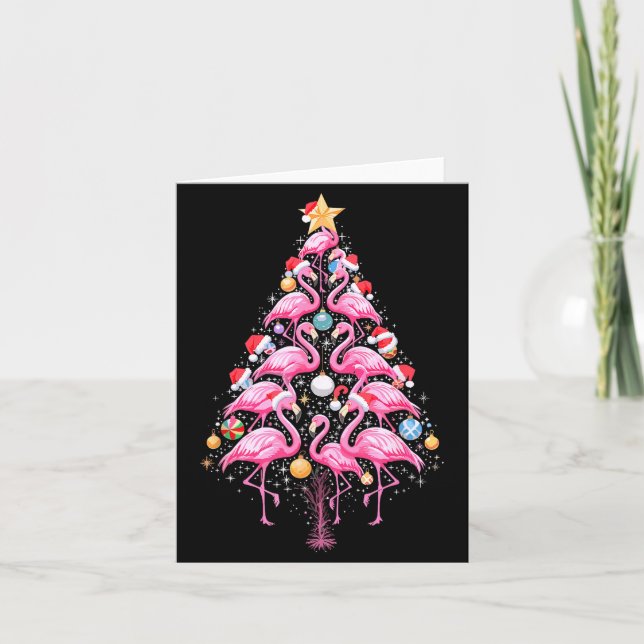 Cute Nk Flamingo Christmas Tree Santa Hat Trocal P Card (Front)