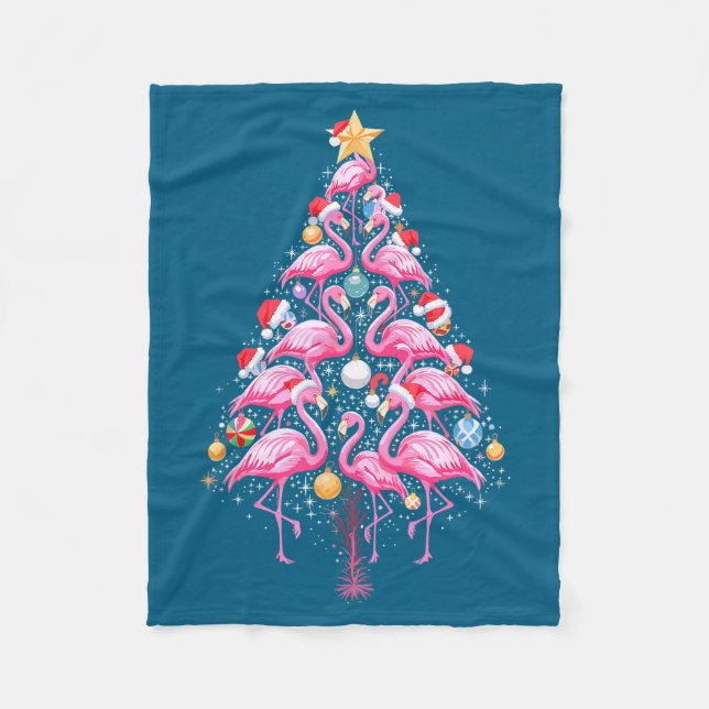 Cute Nk Flamingo Christmas Tree Santa Hat Trocal P Fleece Blanket (Front)