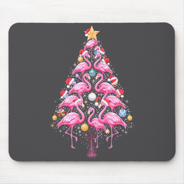 Cute Nk Flamingo Christmas Tree Santa Hat Trocal P Mouse Mat (Front)
