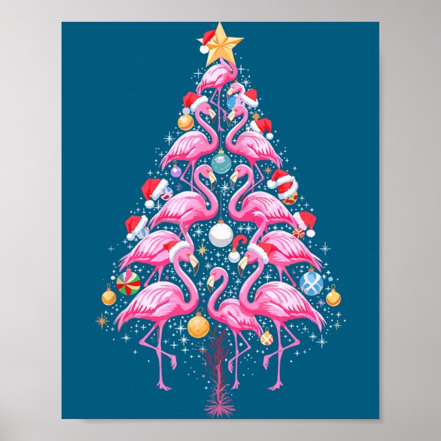 Cute Nk Flamingo Christmas Tree Santa Hat Trocal P Poster (Front)