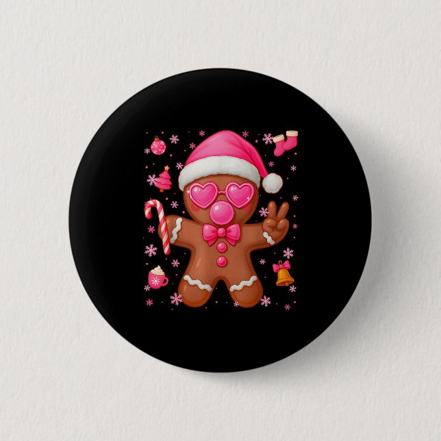 Cute Nk Gingerbread Bubble Gum Christmas Xmas Girl 6 Cm Round Badge (Front)
