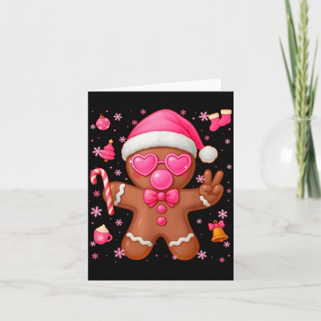 Cute Nk Gingerbread Bubble Gum Christmas Xmas Girl Card (Front)