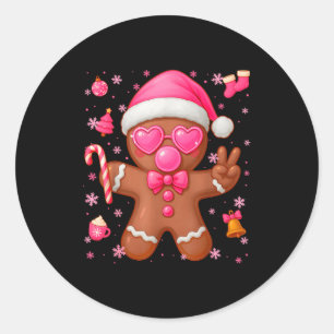 Cute Nk Gingerbread Bubble Gum Christmas Xmas Girl Classic Round Sticker