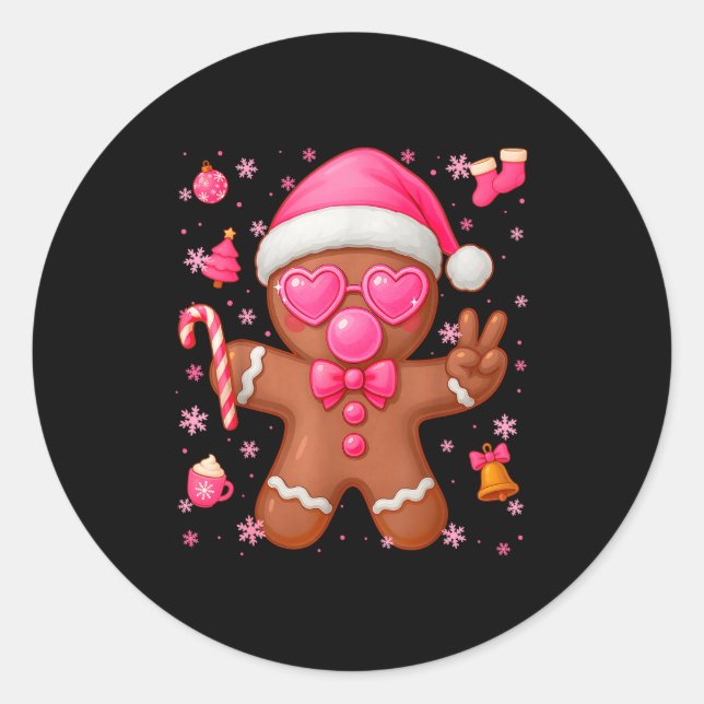 Cute Nk Gingerbread Bubble Gum Christmas Xmas Girl Classic Round Sticker (Front)