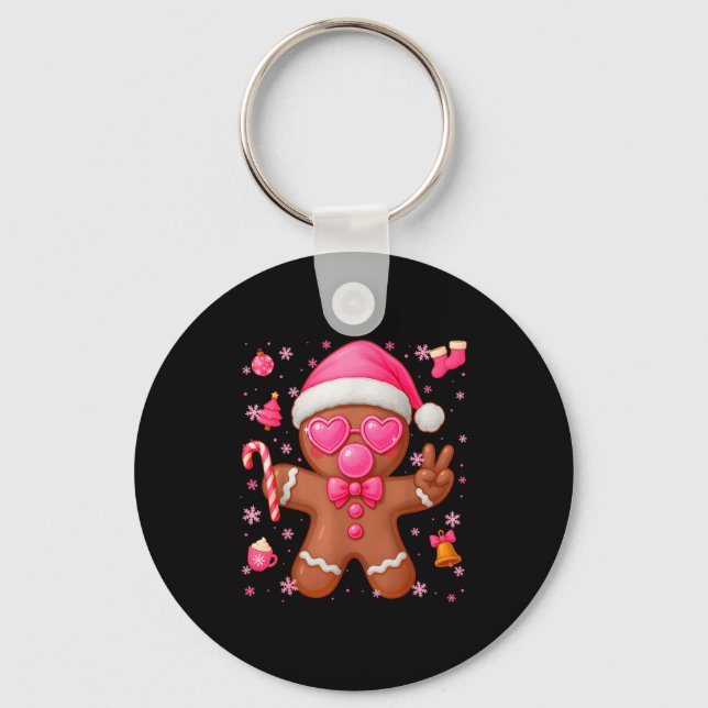 Cute Nk Gingerbread Bubble Gum Christmas Xmas Girl Key Ring (Front)
