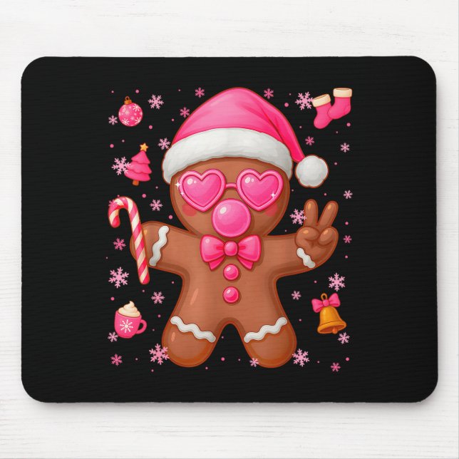 Cute Nk Gingerbread Bubble Gum Christmas Xmas Girl Mouse Mat (Front)