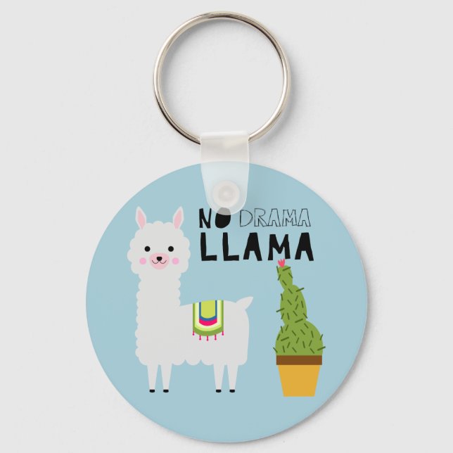 Cute No drama llama succulents cactus fiesta blue Key Ring (Front)