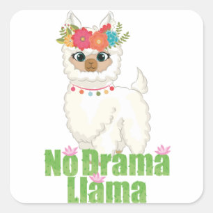 Cute No Drama Llama With Floral Crown Square Sticker