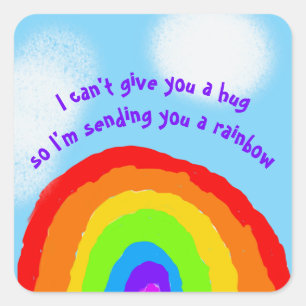 Cute No Hugs Sending You A Rainbow Square Sticker