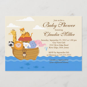 Cute Noah"s Ark Baby Girl or Baby Boy Shower Invitation