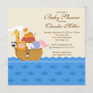 Cute Noah"s Ark Baby Girl or Baby Boy Shower Invitation